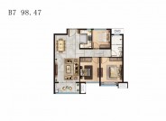 衡水恒茂城江南御府B7户型98.47㎡三室两厅一卫