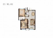 衡水恒茂城江南御府C1户型91.61㎡两室两厅一卫